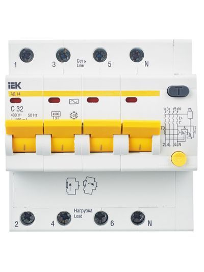 KARAT Дифференциальный автомат АД14 4P 32А 100мА тип AC IEK