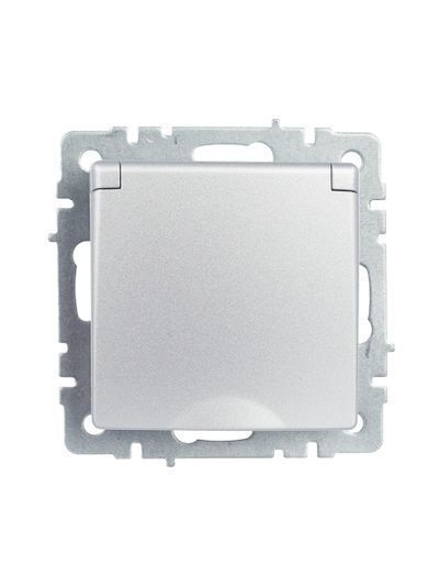 BRITE Розетка 1-местная с заземлением с защитными шторками и крышкой 16А IP20 РСбш10-3-БрА алюминий IEK