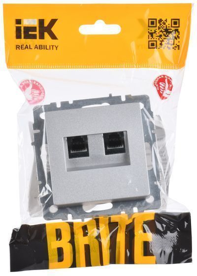 BRITE Розетка двойная RJ11+RJ45 кат.5E РК/Т12-БрА алюминий IEK