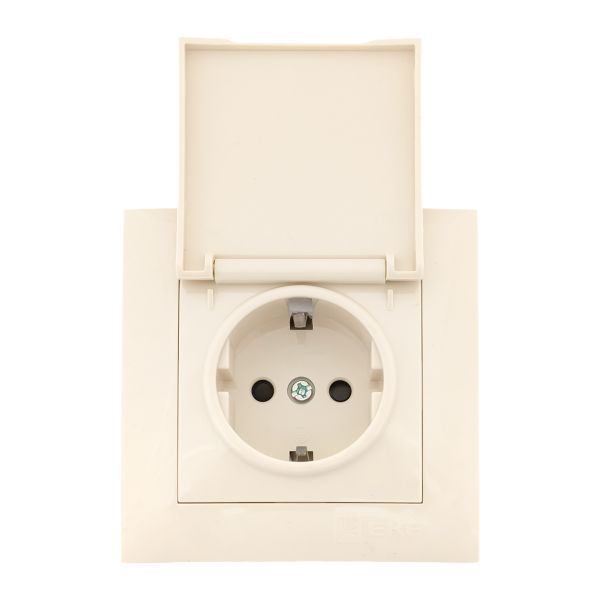 Валенсия розетка 1-местная с/з 16А кремовая с крышкой и защ. штор. EKF