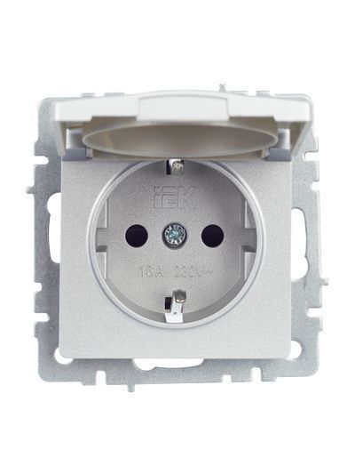BRITE Розетка 1-местная с заземлением с защитными шторками и крышкой 16А IP20 РСбш10-3-БрА алюминий IEK