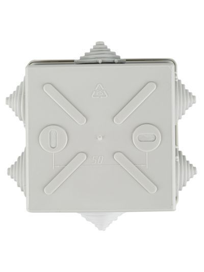 Коробка распаячная КМ41235 для открытой проводки безгалогенная (HF) 85х85х40мм IP44 6 гермовводов серая IEK