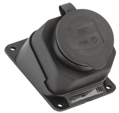 РБу13-1-0м Розетка с защитной крышкой угловая настенная ОМЕГА IP44 каучук IEK