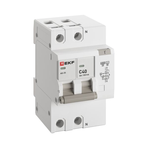 Автоматический выключатель дифференциального тока АД-2 2Р (S) 40А характеристика C 100мА тип АС электронный селективный 4,5кА PROXIMA EKF