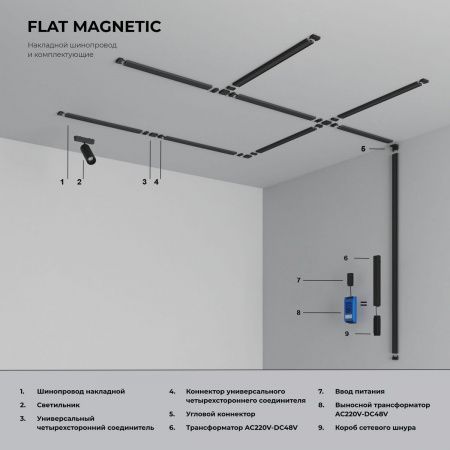 Соединитель четырёхсторонний для накладного шинопровода Elektrostandard Flat Magnetic 85003/00 черный a063738