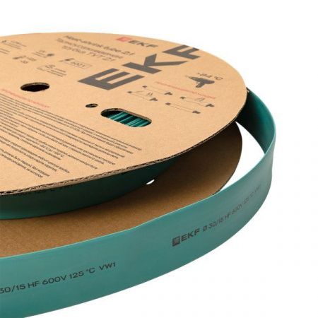 Термоусаживаемая трубка ТУТ нг 30/15 зелёная рулон EKF PROxima