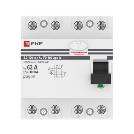 Устройство защитного отключения ВД-100 4P 63А 30мА тип А эл. EKF PROxima