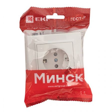 Розетка 1-местная СП с/з Минск 16А белая с защ. штор. с USB 1А EKF