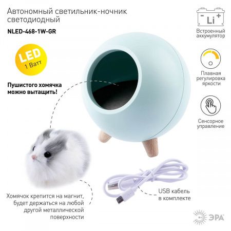 Светильник-ночник ЭРА Хомяк зеленый NLED-468-1W-GR Б0052817 