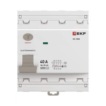 Выключатель дифференциального тока ВД-100N 4P 40А 30мА тип AC эл-мех 6кА PROXIMA EKF