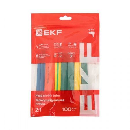 Термоусаживаемая трубка ТУТ нг 8/4 набор:7 цветов по 3шт. 100мм. EKF PROxima