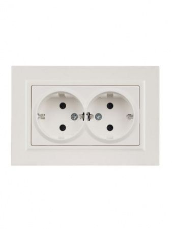 BRITE Розетка 2-местная с заземлением с защитными шторками 16А в сборе РСш12-3-БрЖ жемчуг IEK