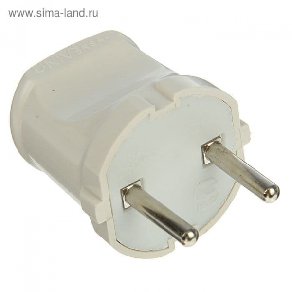 Вилка UNIVersal без заземляющих контактов,  белая 6А 250В А113