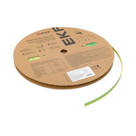 Термоусаживаемая трубка ТУТ нг 8/4 жел-зел рулон EKF PROxima