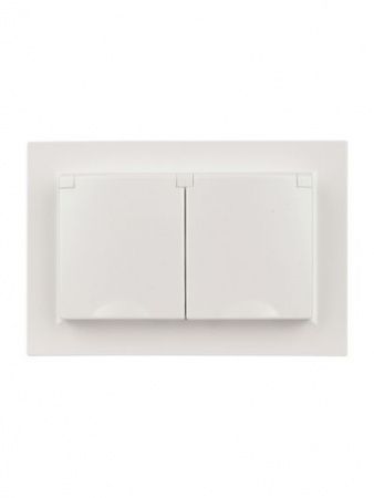 BRITE Розетка 2-местная с заземлением с защитными шторками и крышкой 16А в сборе IP44 РСбш12-3-44-БрЖ жемчуг IEK